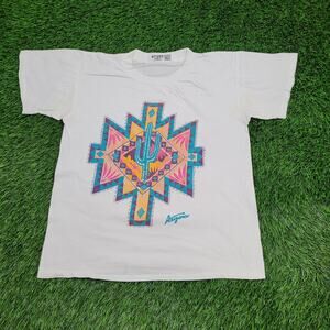 Vintage 90s Native-America Aztec Shirt Womens Large 20x22 White